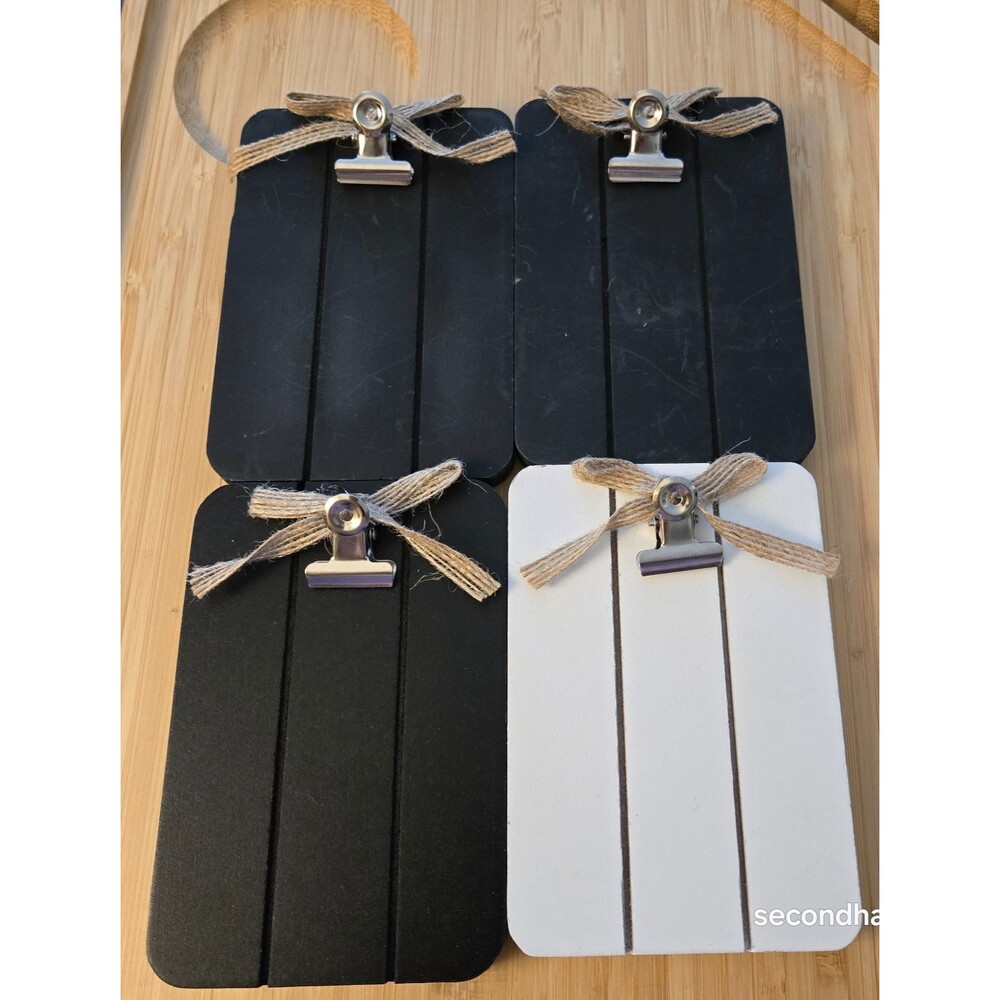 Mini Wood Clipboards Photo Frame Lot 4 Magnetic Burlap Bow Rustic Wallet BK/WH